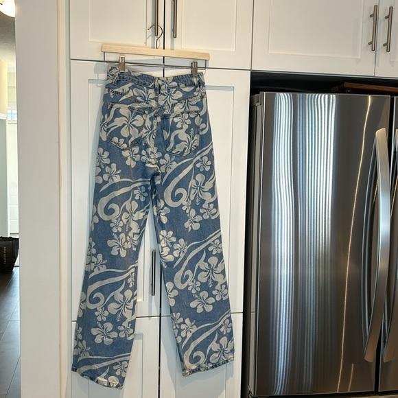 Tiger Mist Hawaiian Hibiscus High Waist Baggy Fit Button Fly Jeans - Picture 3 of 14